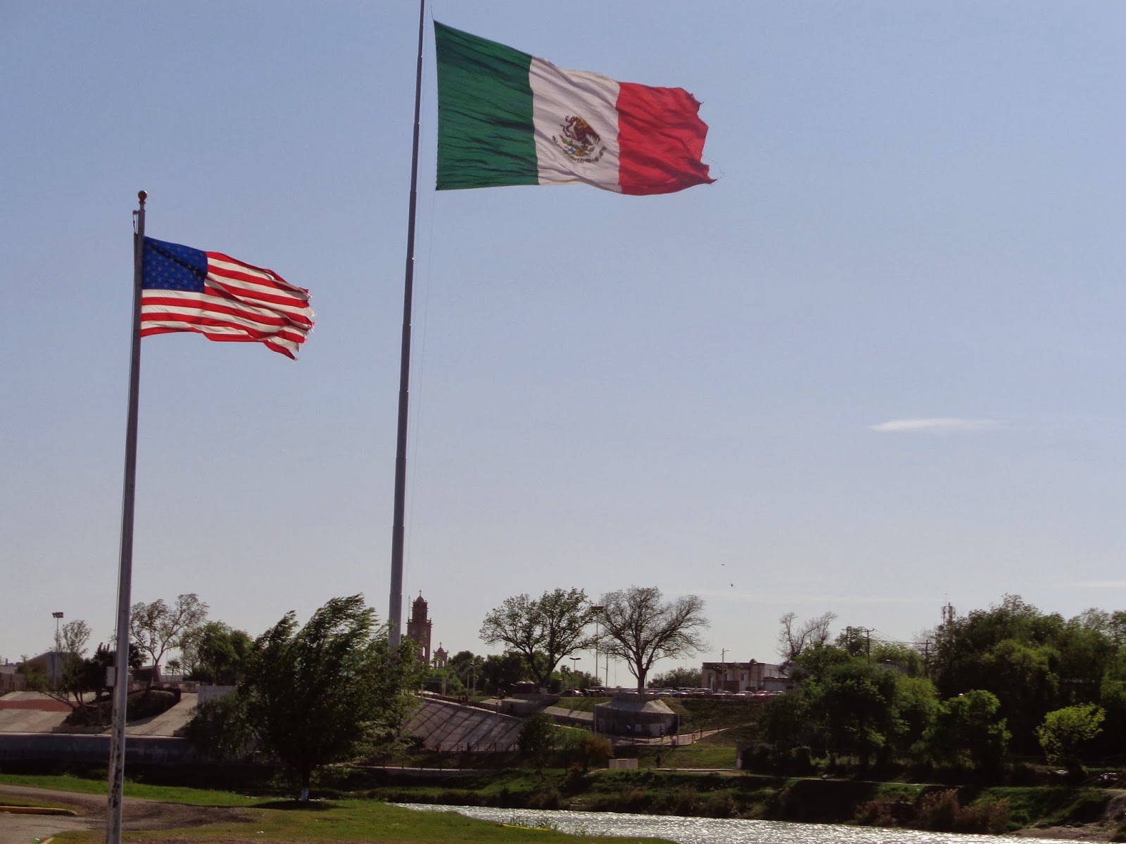 America And Mexico Flag Waving Wallpaper