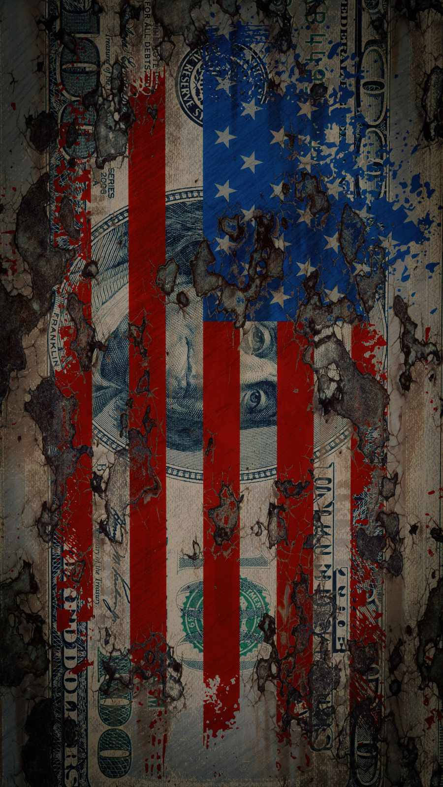 Dollar Bill And The Flag Of America Iphone Wallpaper
