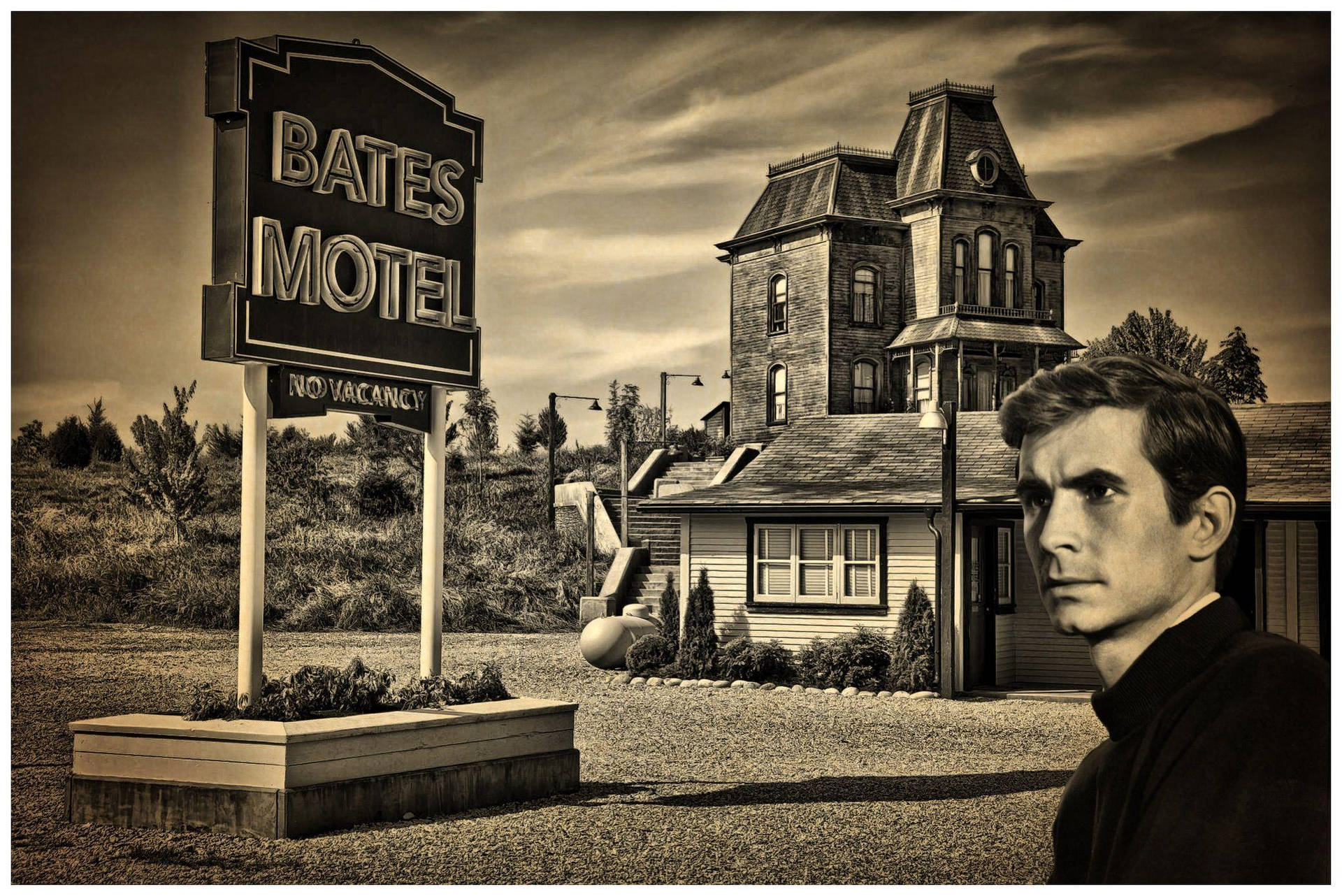 Amerikansk skuespiller Anthony Perkins Bates Motel Vintage bruseslange Wallpaper