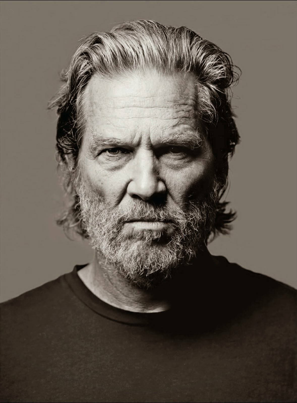 American Actor Jeff Bridges Grayscale Portrait Wallpaper