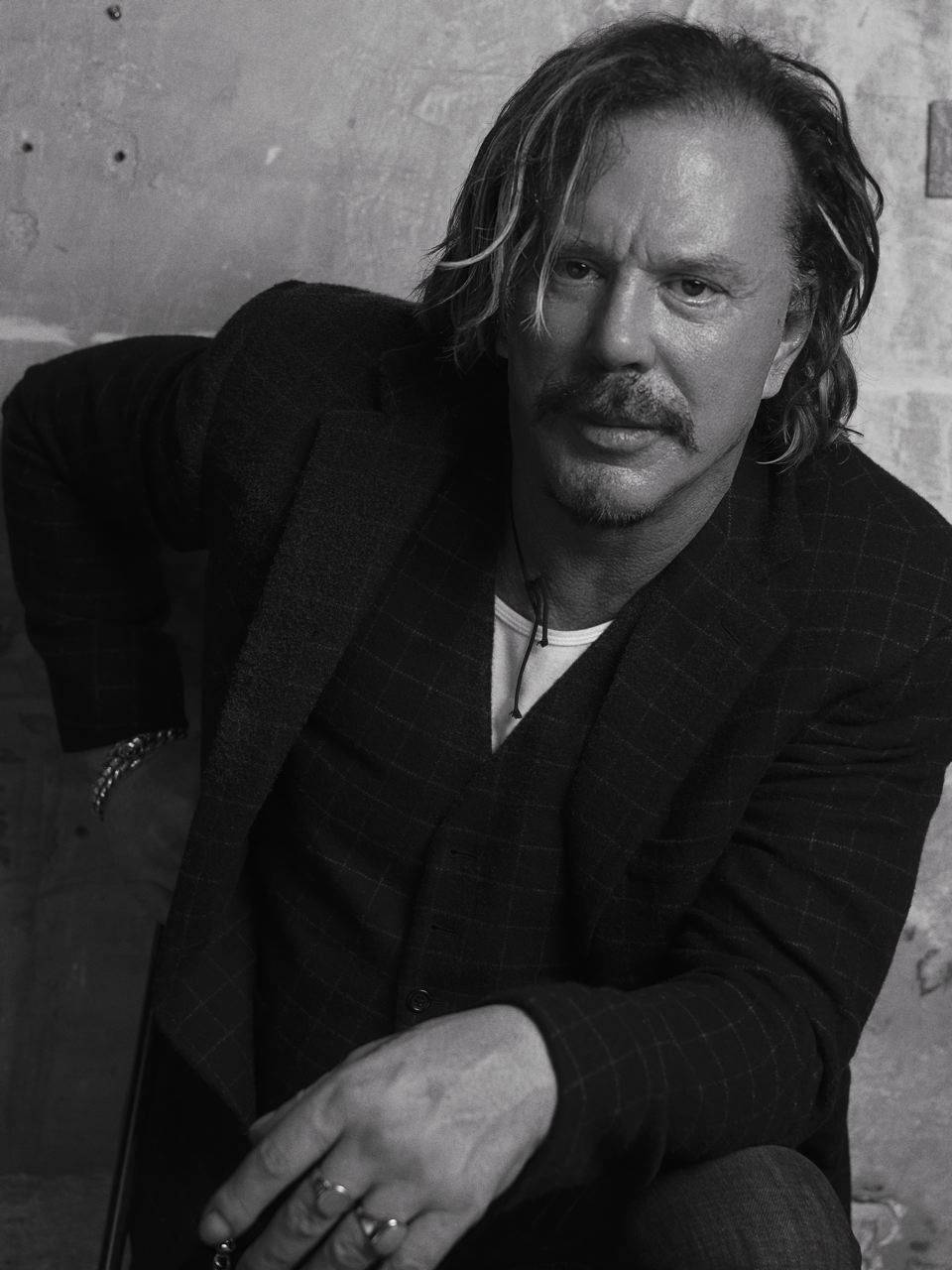 American Actor Mickey Rourke In Black And White Wallpaper