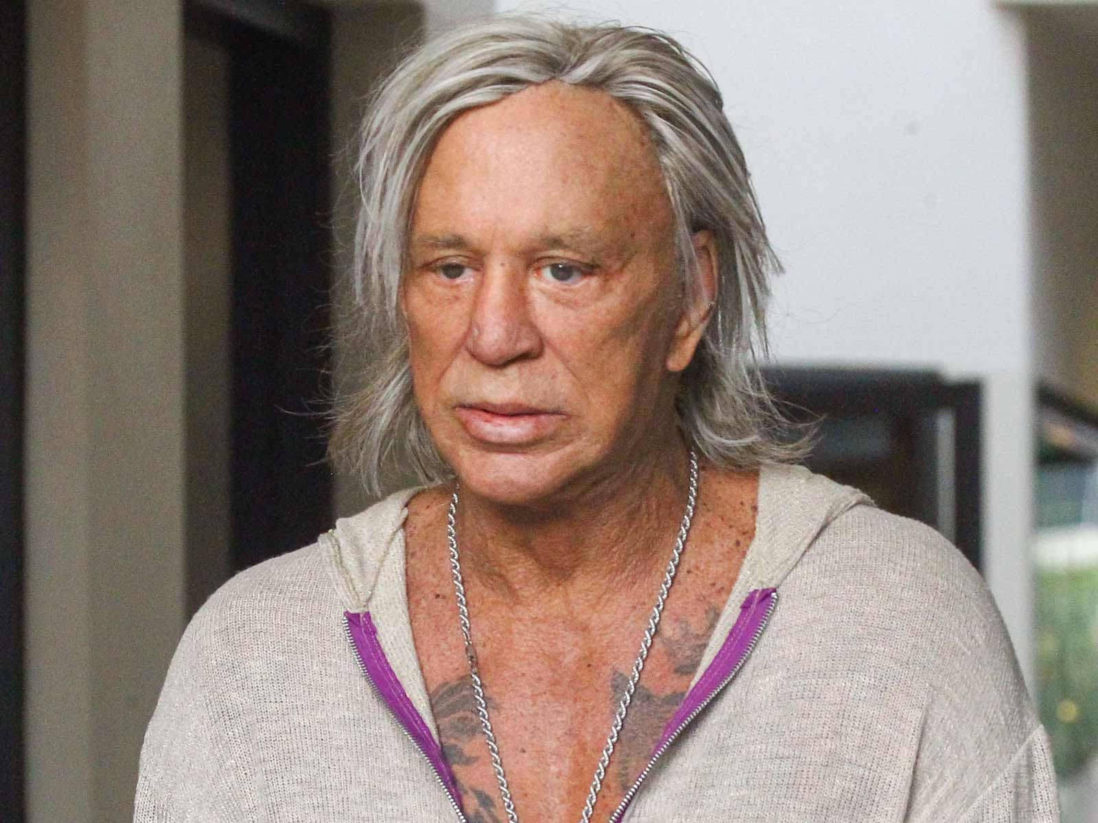American Actor Mickey Rourke With White Hair Wallpaper