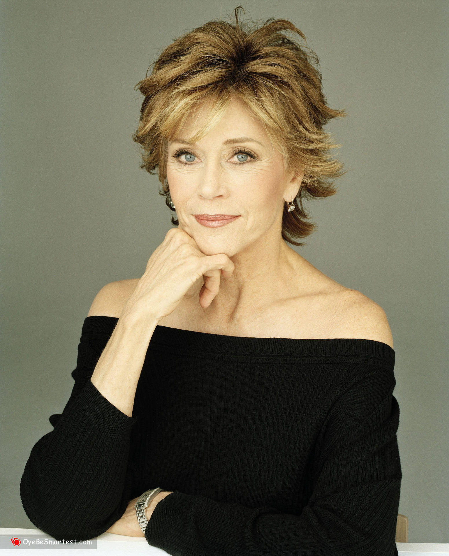 Amerikansk skuespiller Jane Fonda i sort og hvid Wallpaper