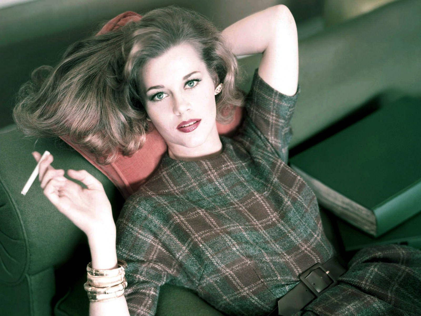 American Actress Jane Fonda Modeling With Cigarette Wallpaper