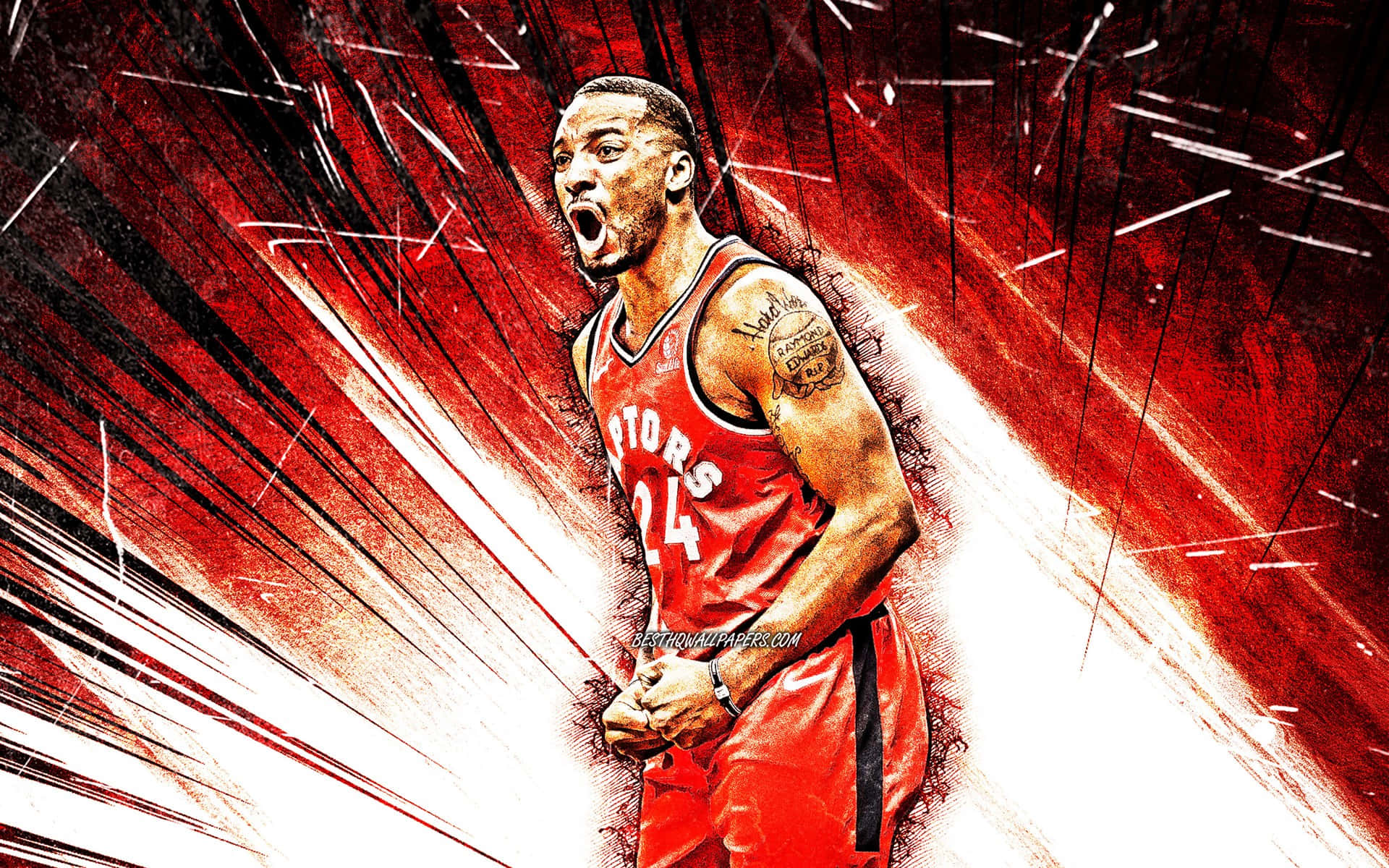 American Basketball Player Norman Powell Red Poster Wallpaper