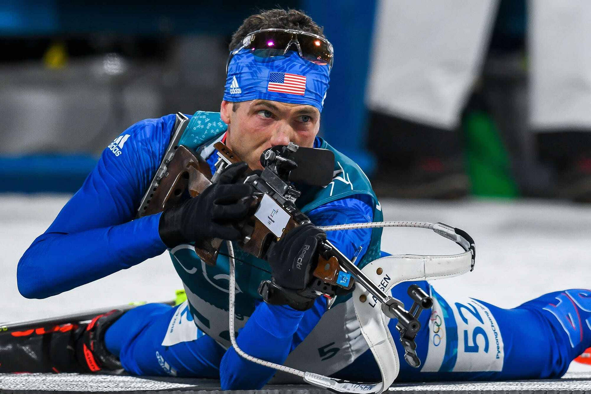 American Biathlon Athlete Tim Burke Shooting Winter Olympics Wallpaper
