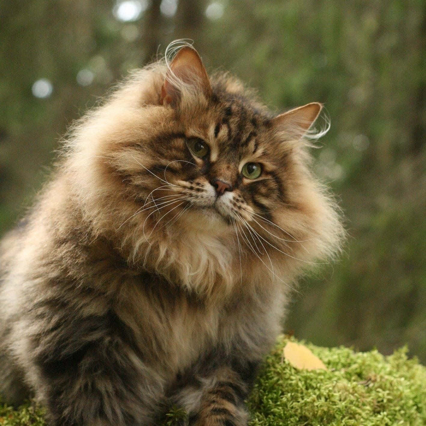 American Bobtail cat showing off its distinctive tail and striking coat Wallpaper