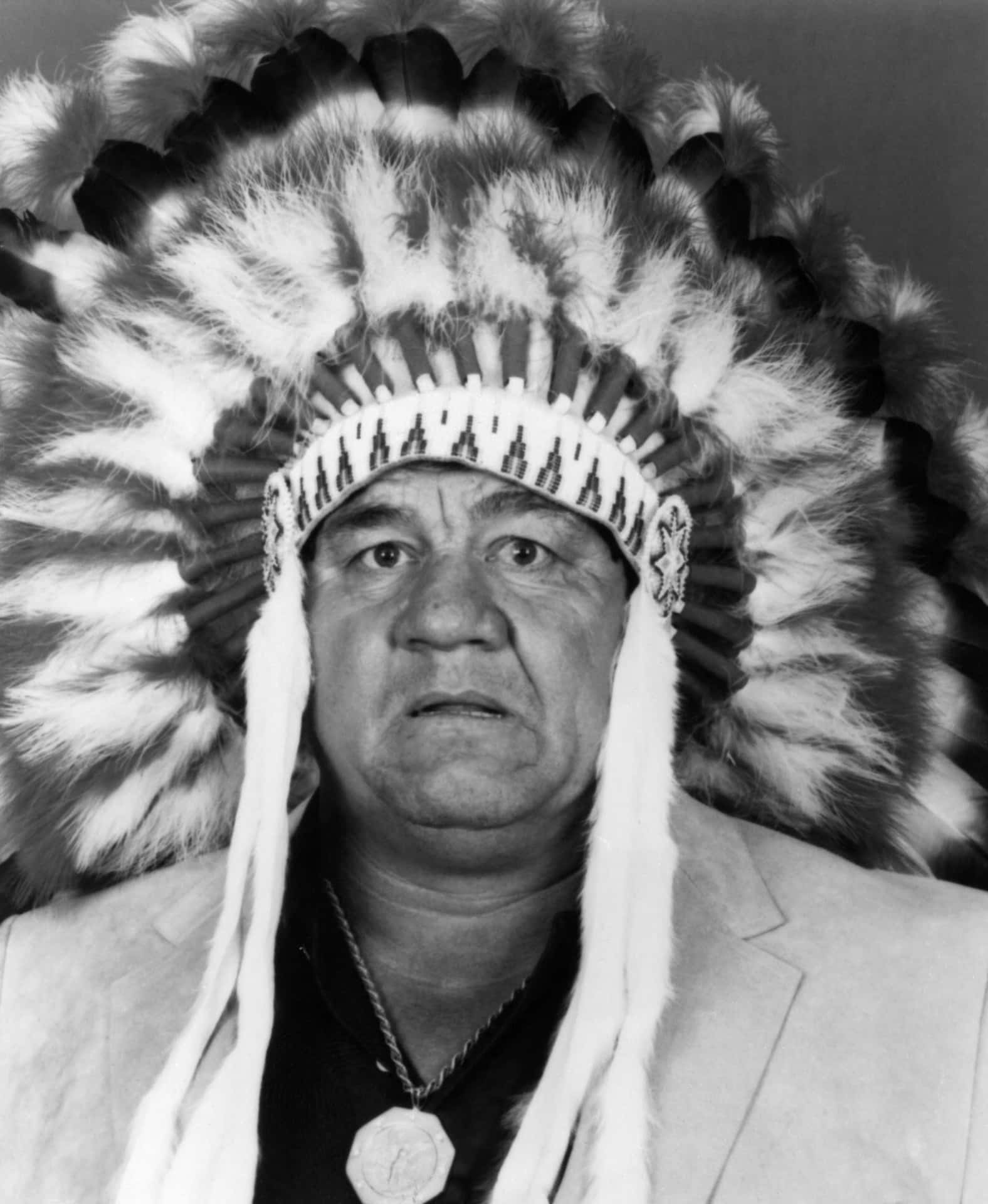 Amerikansk Choctaw Chickasaw Wrestler Wahoo McDaniel Monokrom Portræt Tapet Wallpaper