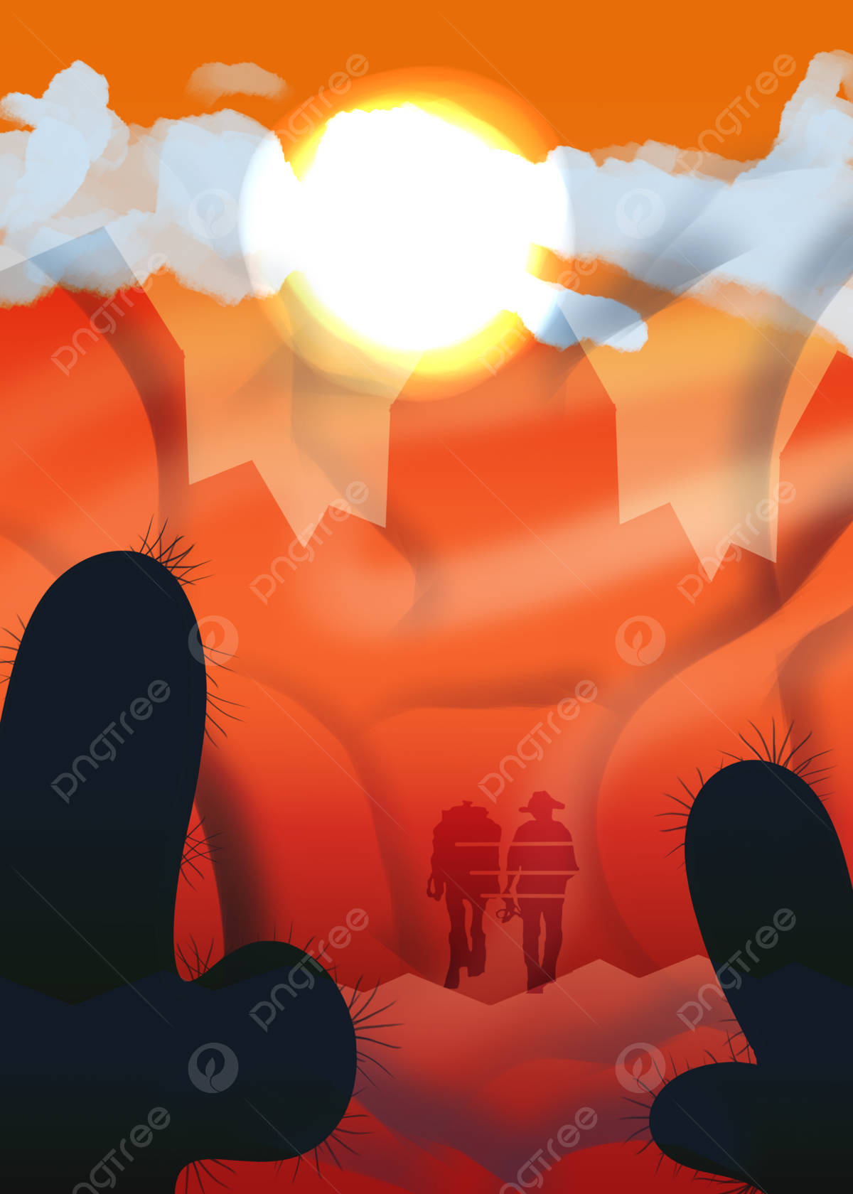En par der går i ørkenen ved solnedgang Wallpaper