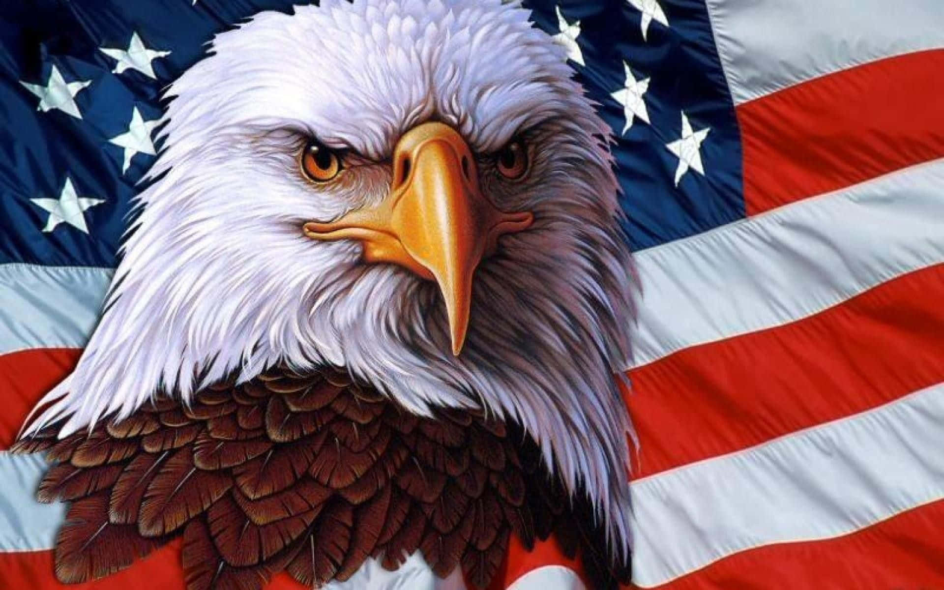 Unmajestuoso Águila Americana Posada En Una Rama De Árbol Con Sus Alas Extendidas. Fondo de pantalla