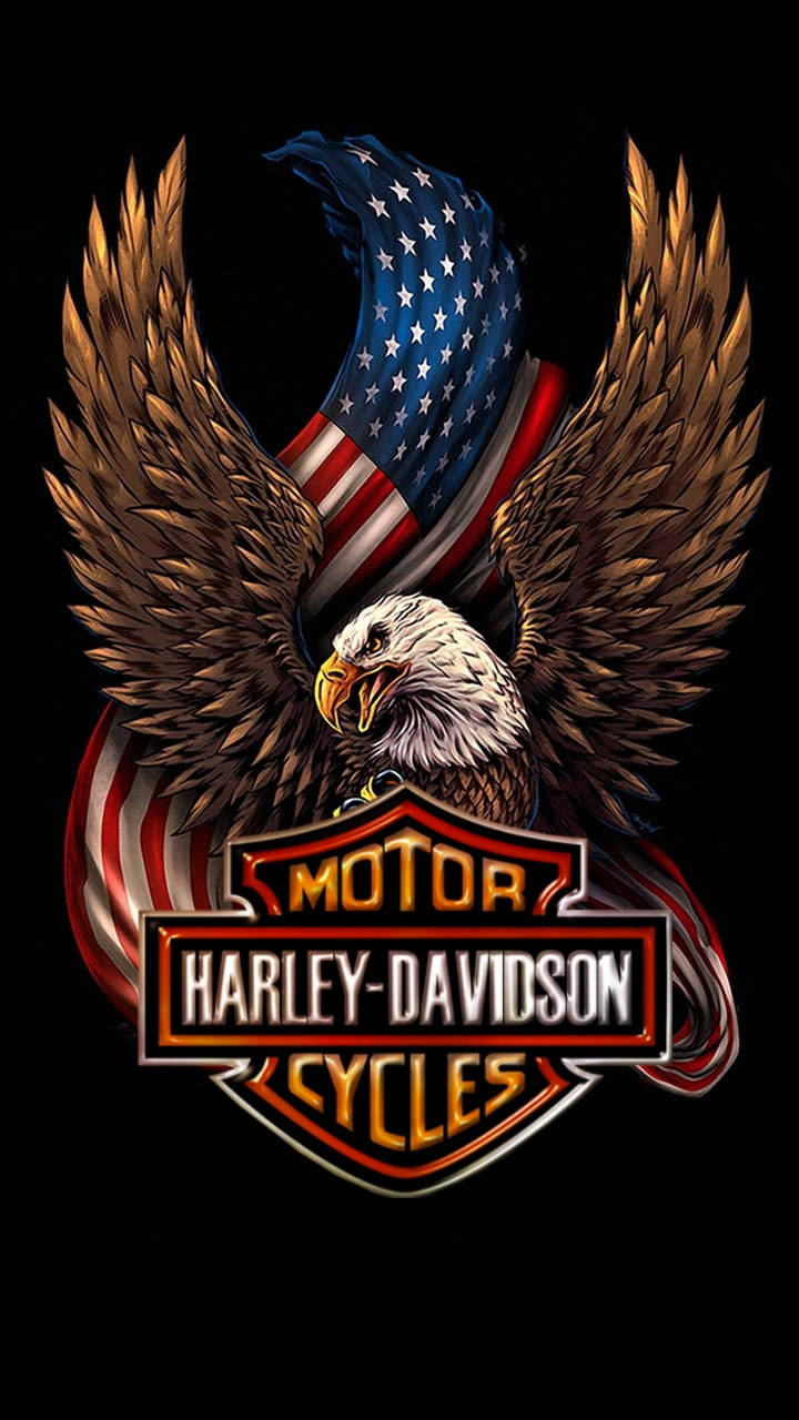 Caption: "Elite Freedom - Harley Davidson with American Eagle" Wallpaper