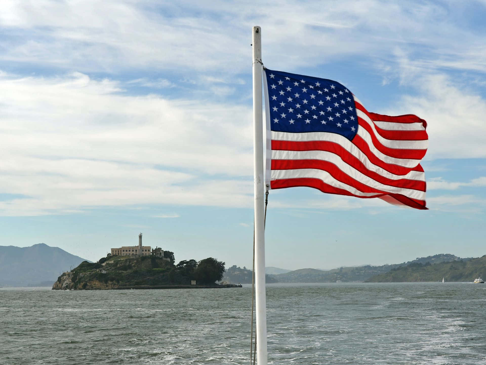 American Flag Alcatraz Island View Wallpaper