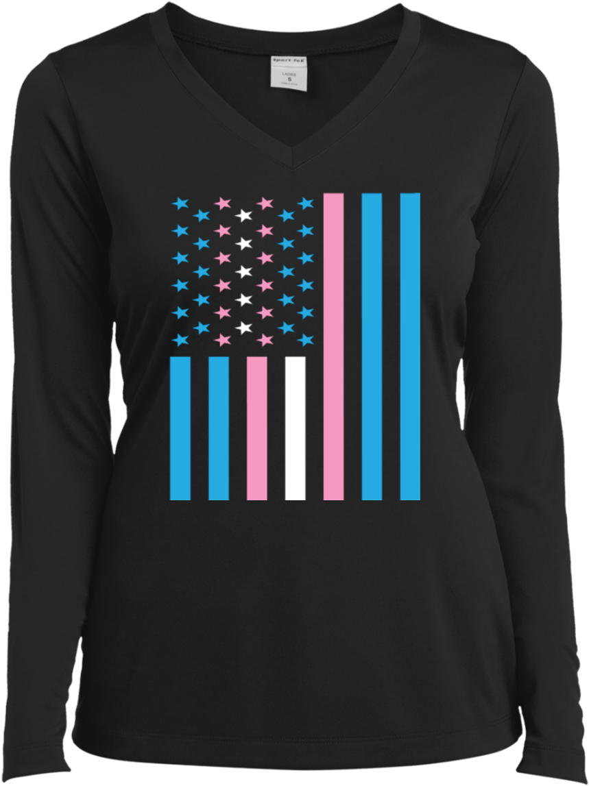 American Flag Barcode Design Black Long Sleeve T Shirt PNG