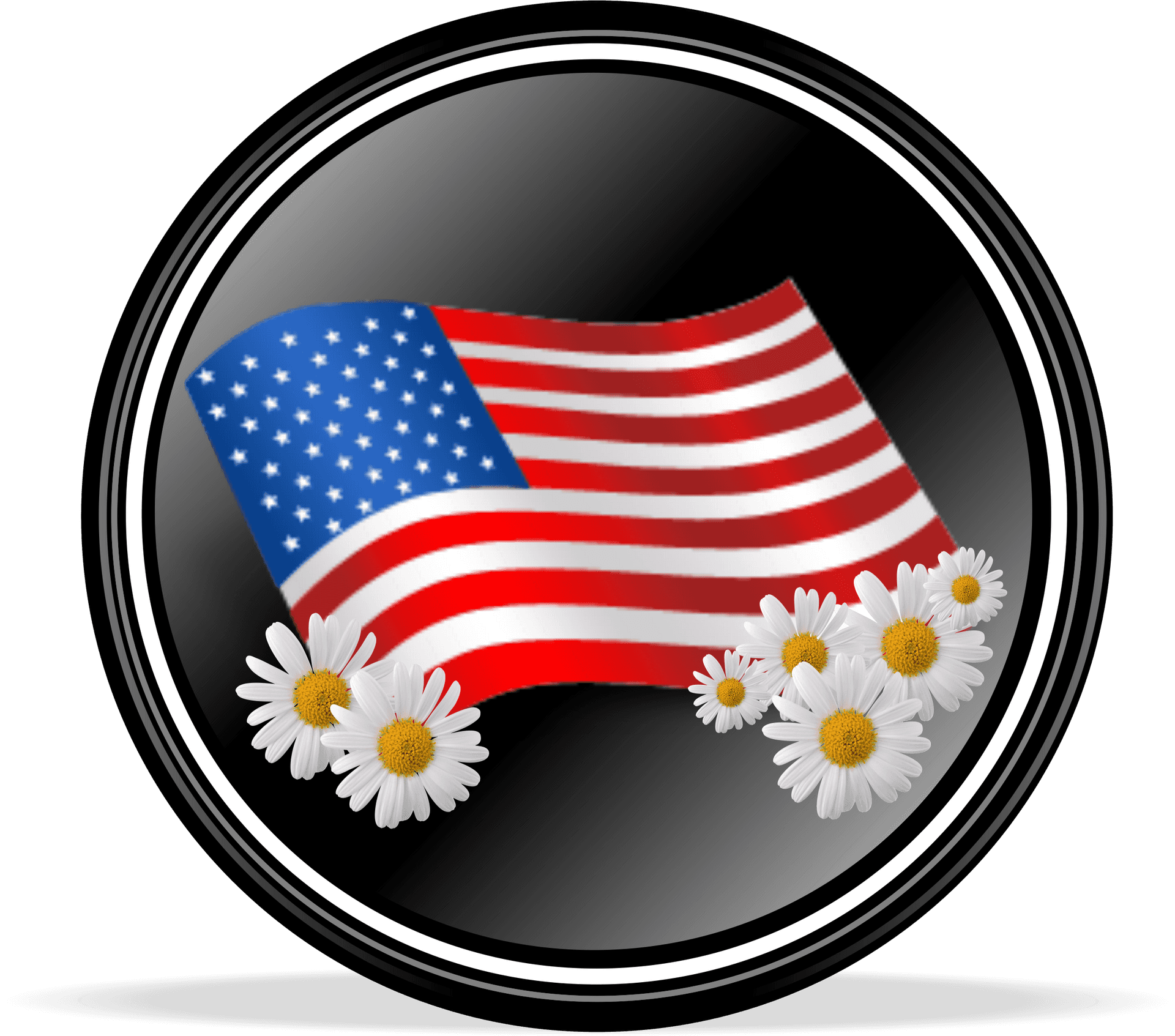 American Flag Daisies Button Design PNG