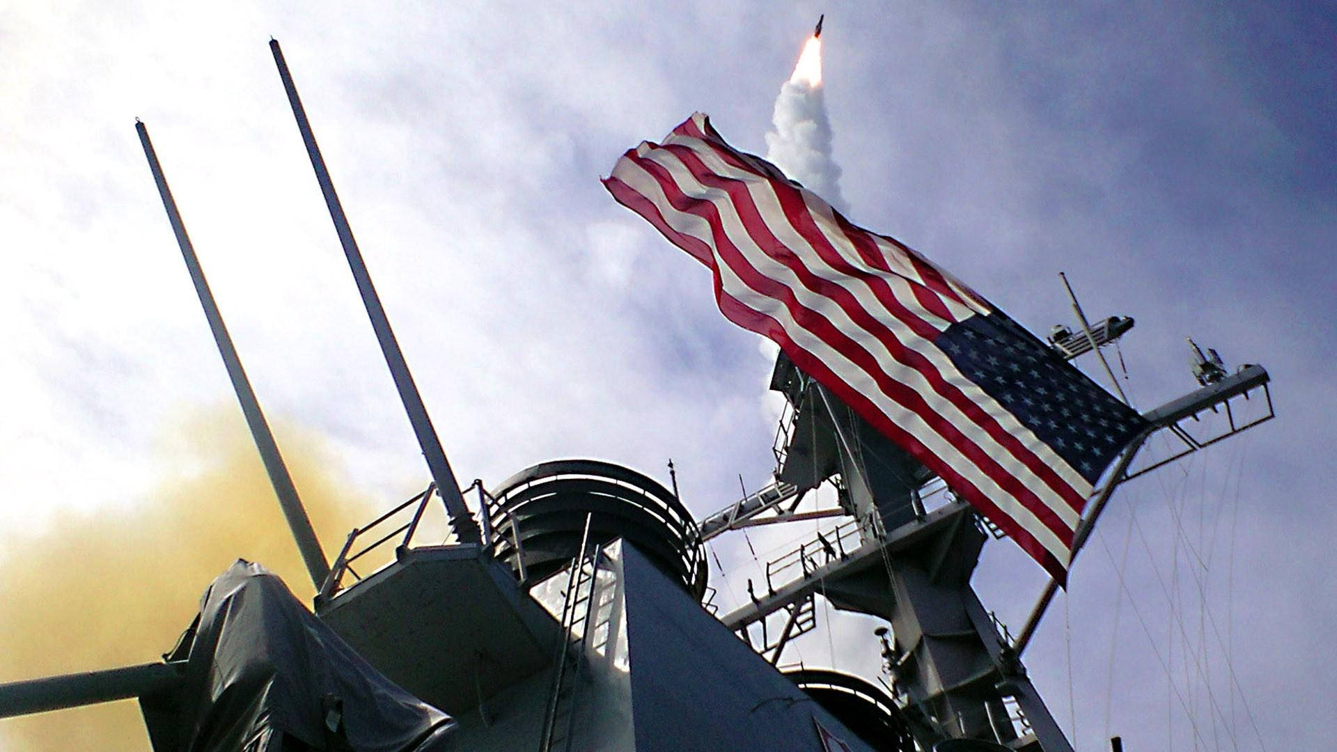 American Flag Hd On Warship Picture