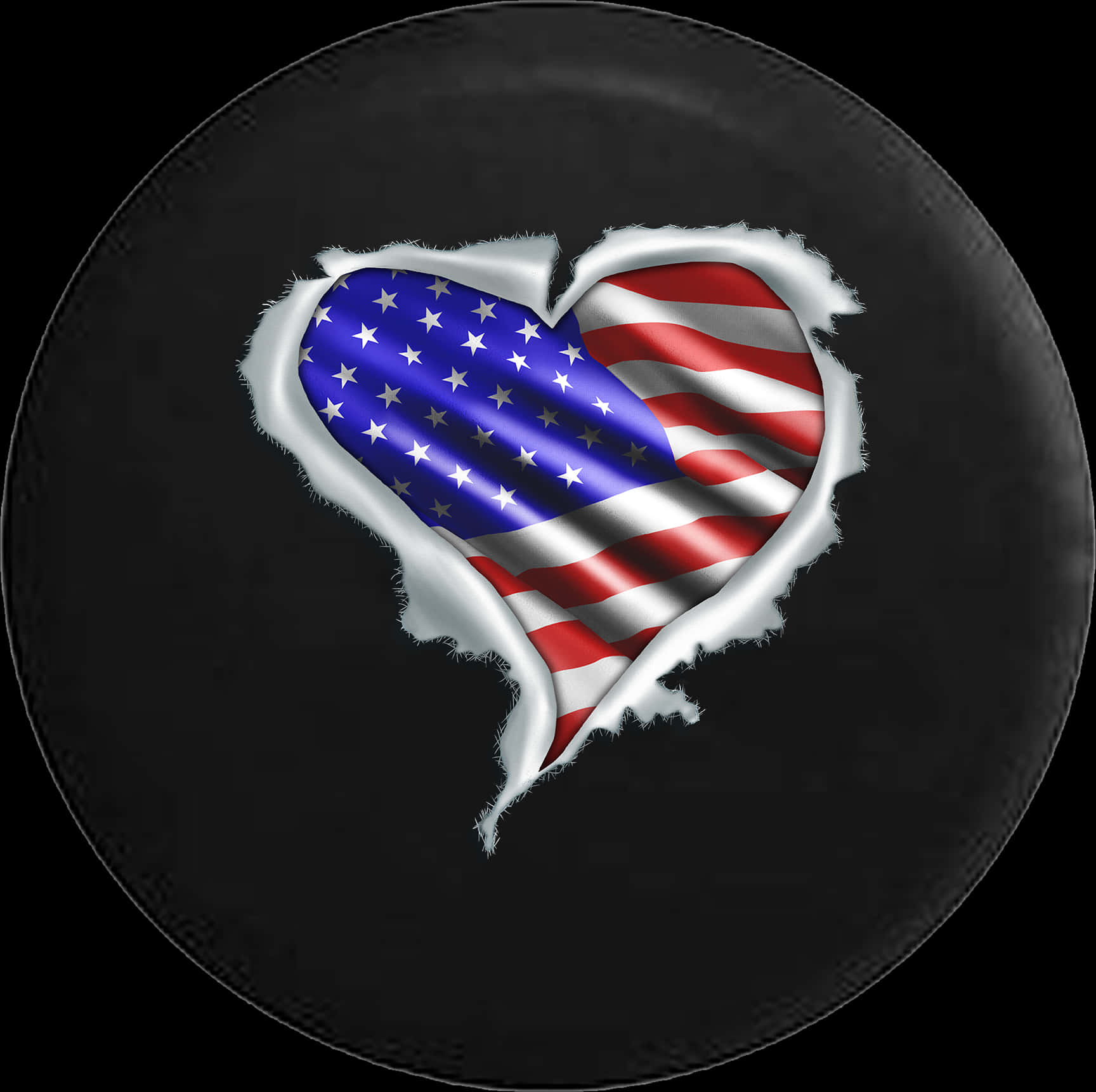 American Flag Heart Torn Through Dark Background PNG