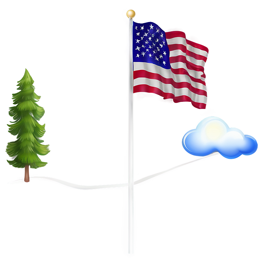 American Flag On Pole With Clouds Background Png 06132024 PNG