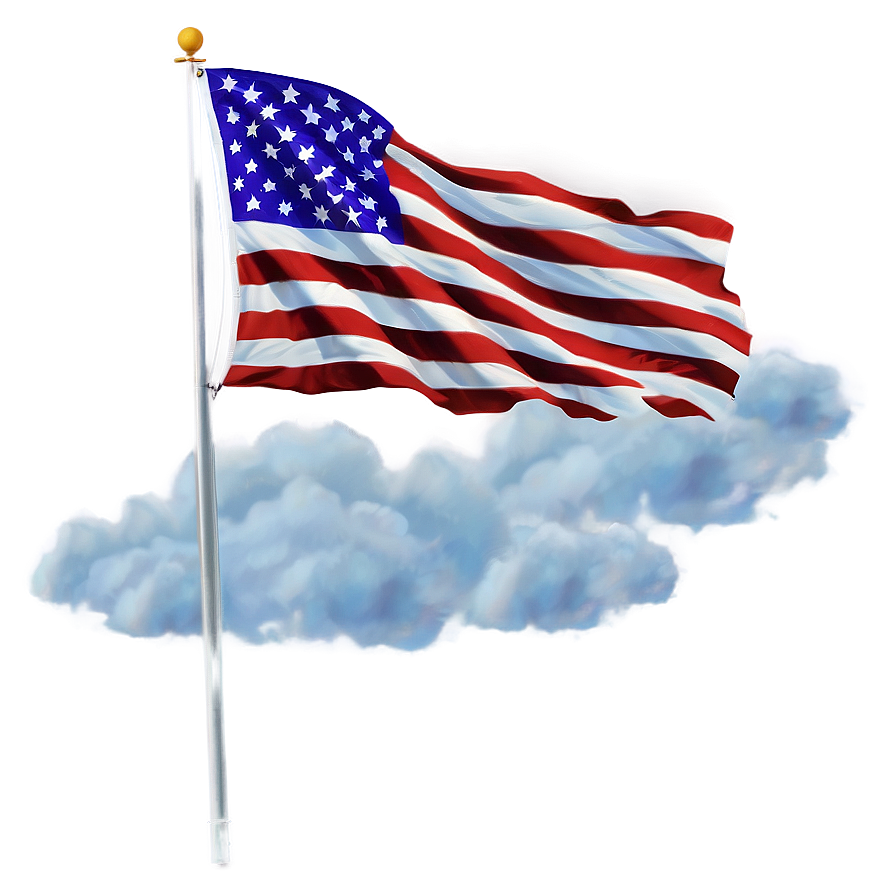 American Flag On Pole With Clouds Background Png 06132024 PNG