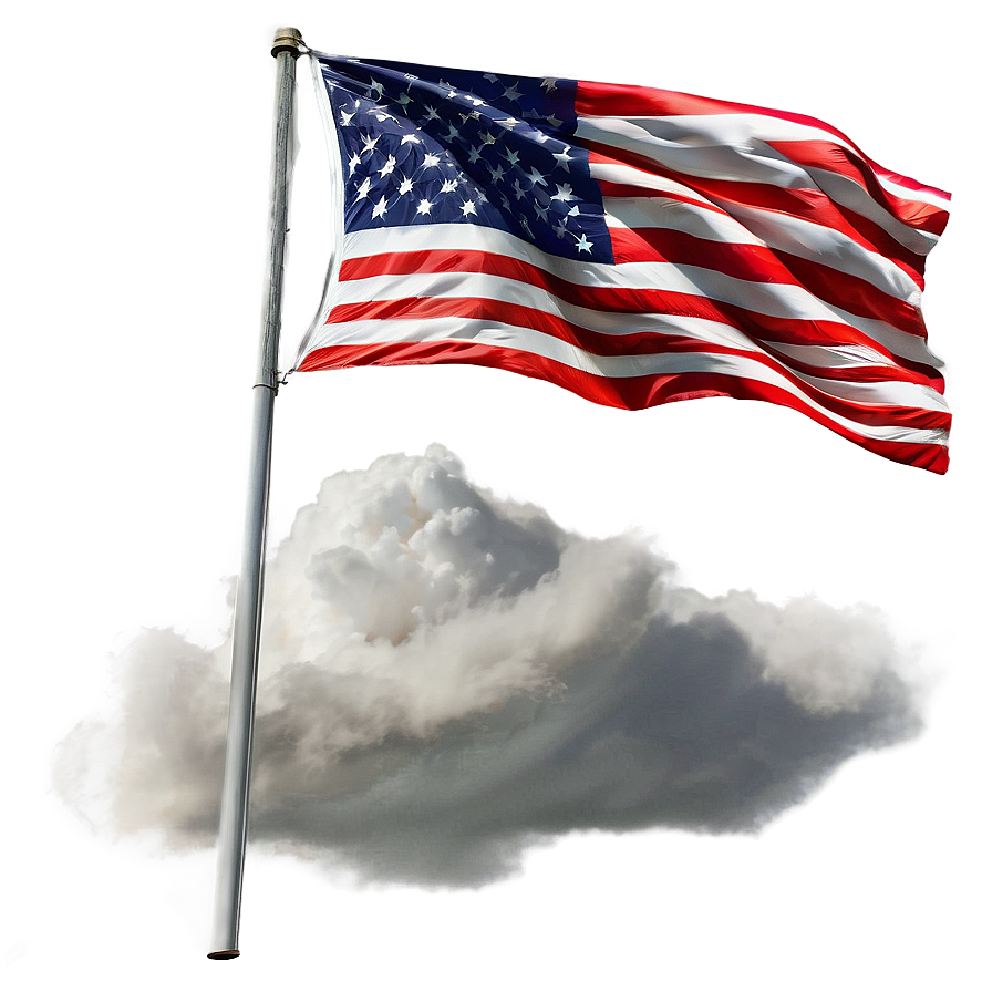 American Flag On Pole With Clouds Background Png 2 PNG