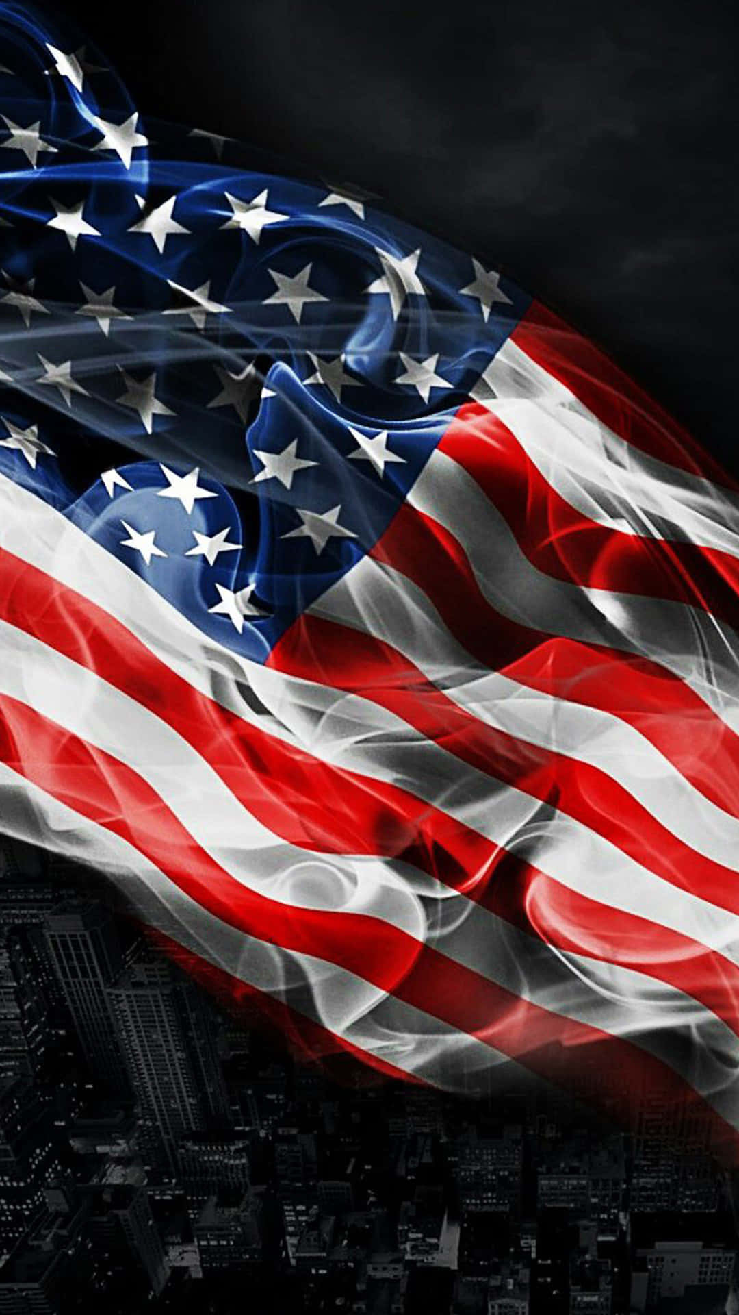 American Flag Over Cityi Phone Wallpaper Wallpaper