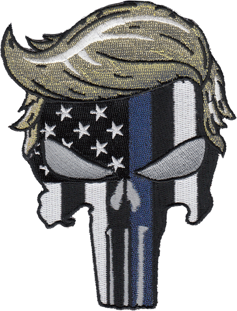 American Flag Punisher Skull Blue Line Patch PNG