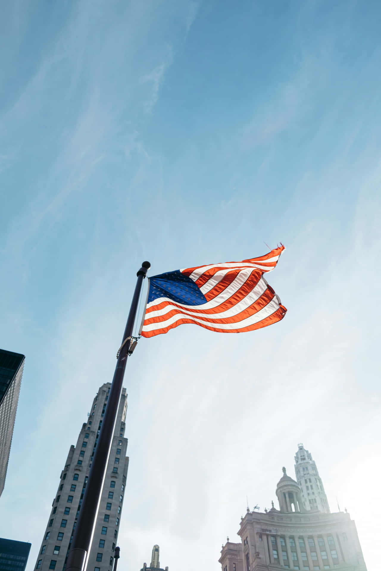 American Flag Skyline Breeze Wallpaper