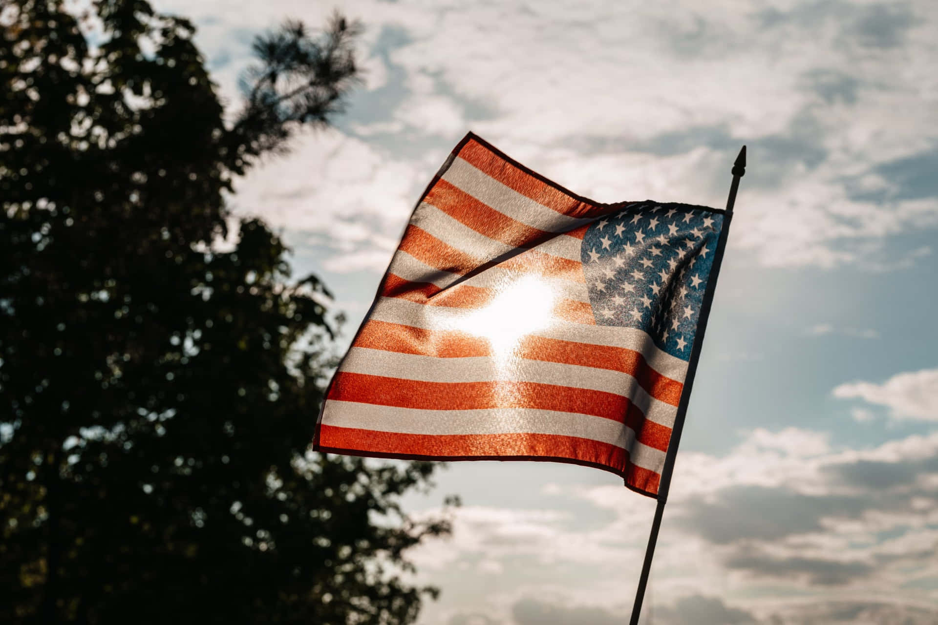 Amerikaanse Vlag Zonovergoten Lucht Achtergrond