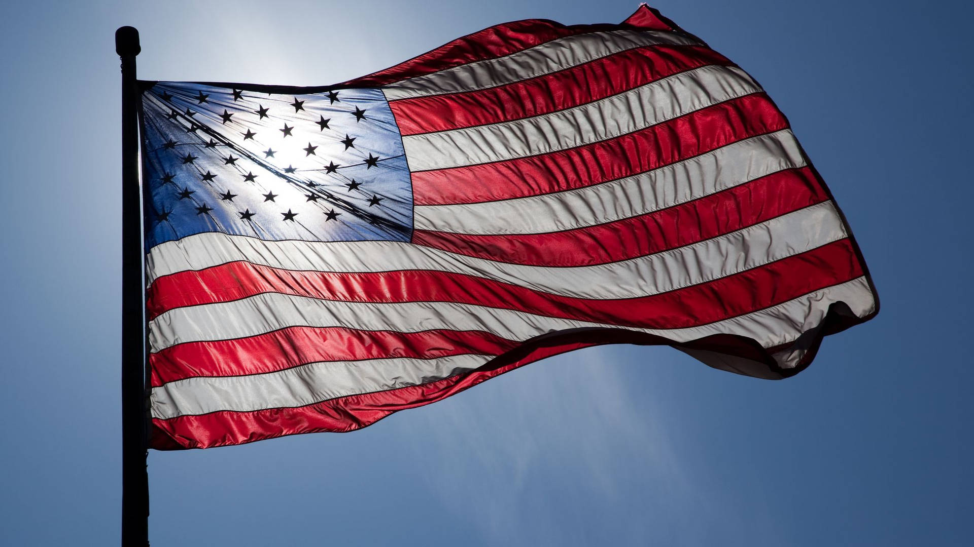 American Flag Under The Sun Background