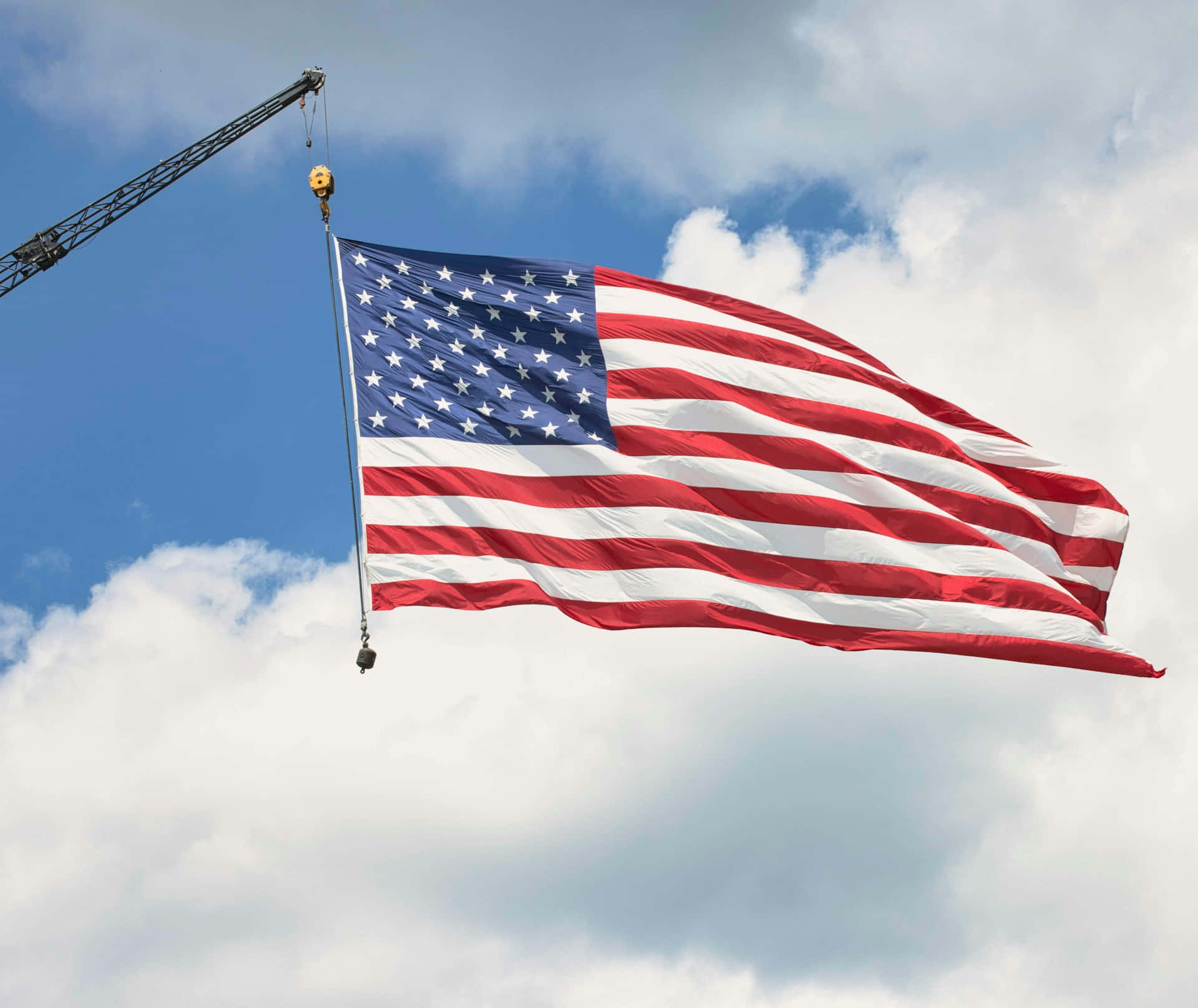 American Flag Waving Crane Sky Wallpaper