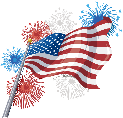American Flagand Fireworks Celebration PNG