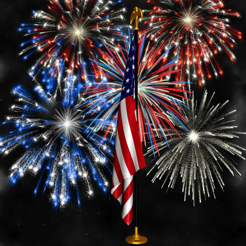 American Flagand Fireworks Celebration Wallpaper