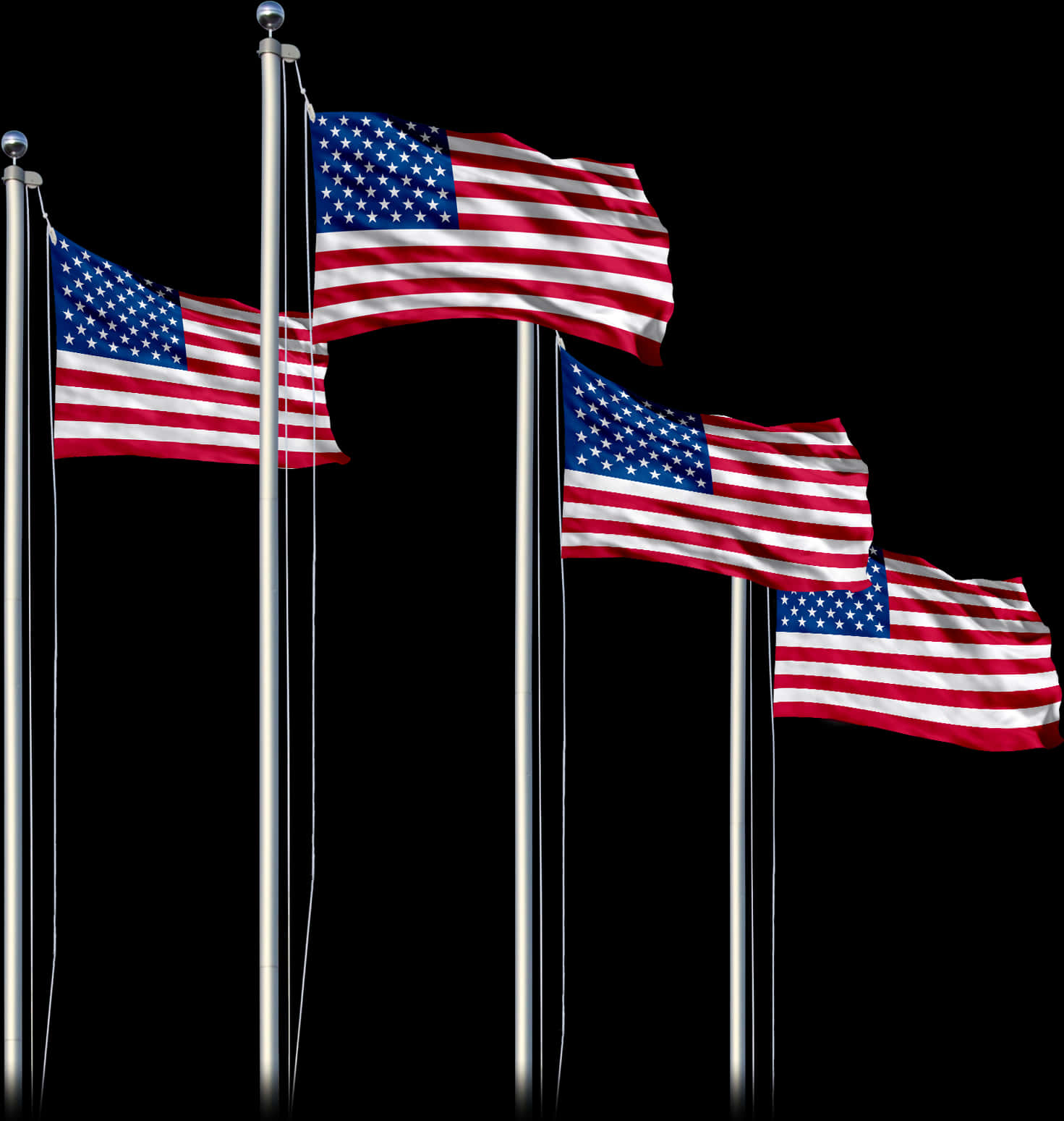 American Flags Waving Black Background PNG
