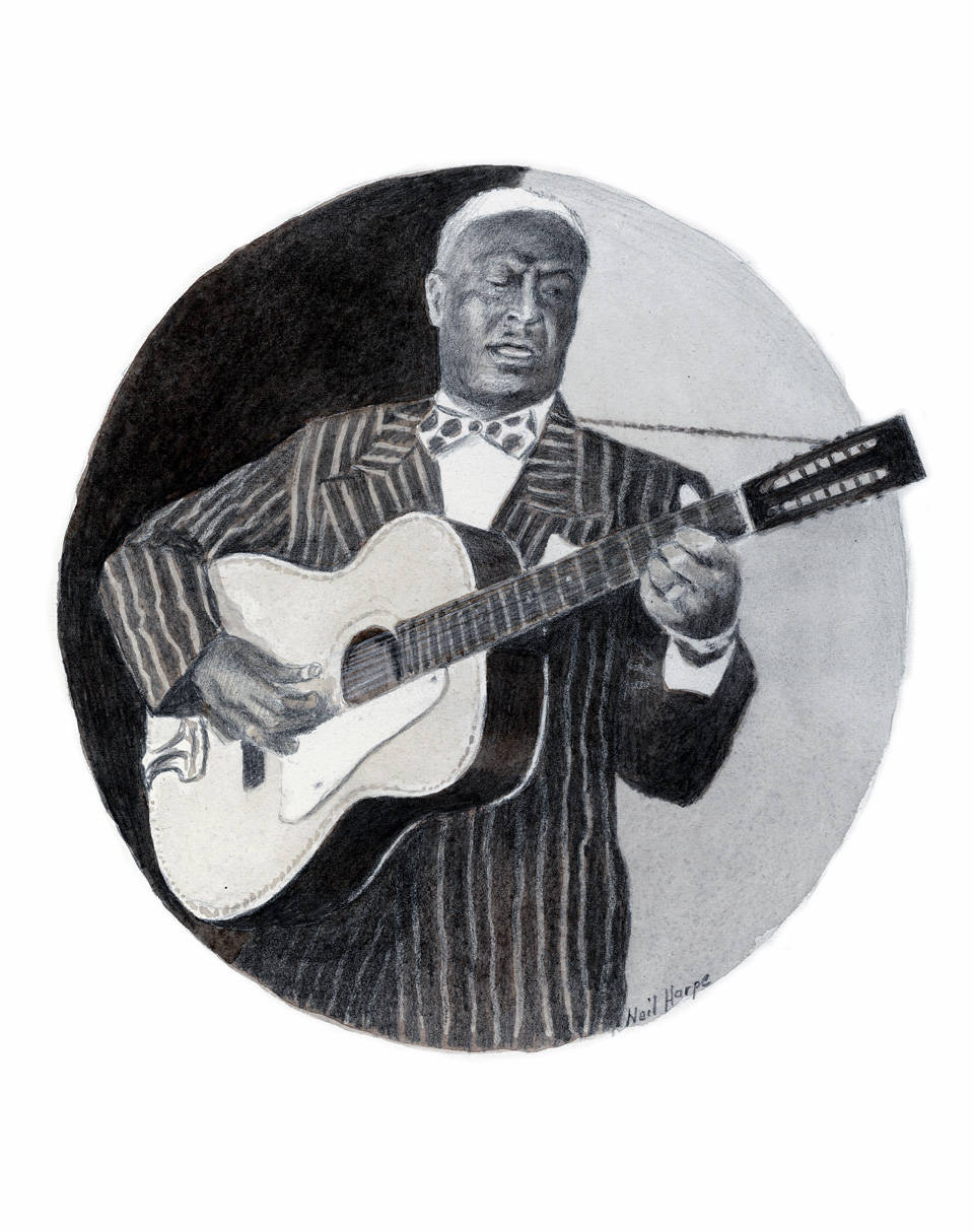 American Folk Singer Leadbelly Black And White Digital Painting Wallpaper