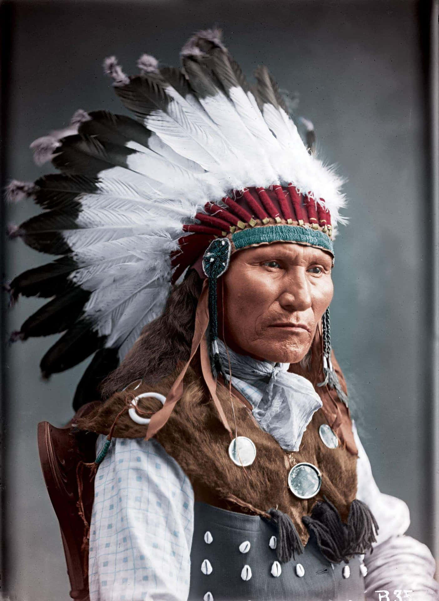 Enman I En Amerikansk Indiansk Huvudbonad