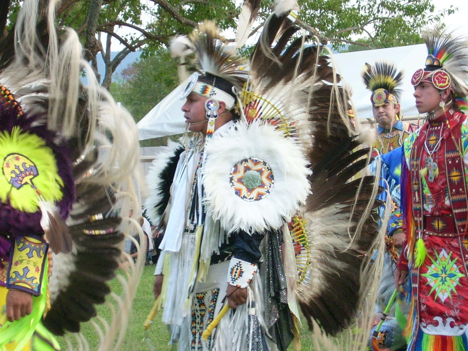 A Group Of Men In Colorful Feathers