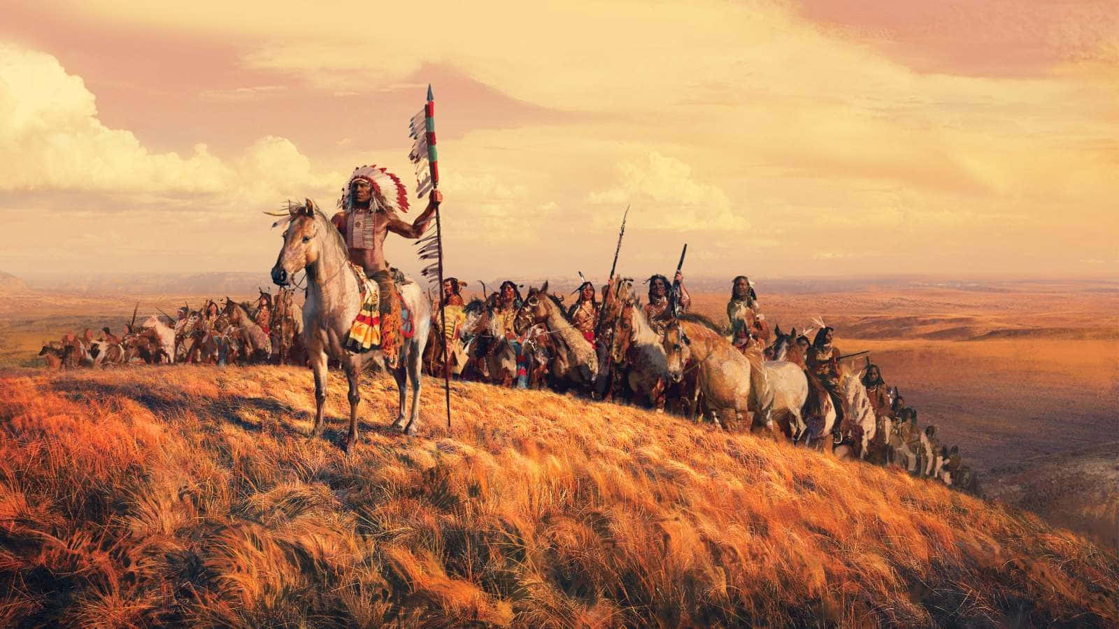 Native Americans On Horses In The Desert