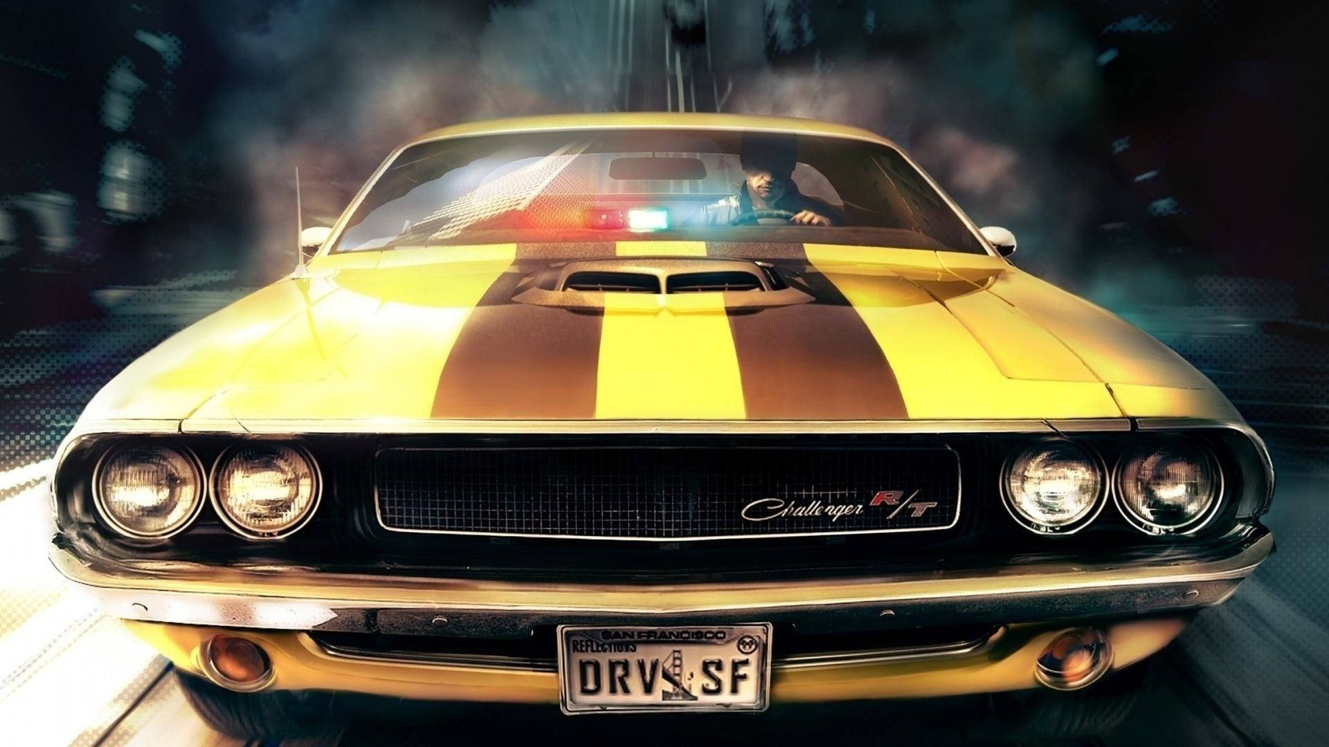 American Muscle Car In Yellow Paint