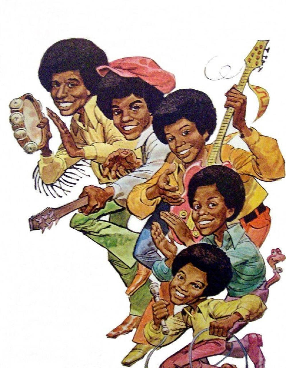 American Pop Band Jackson 5 And Berry Gordy Cartoon Wallpaper