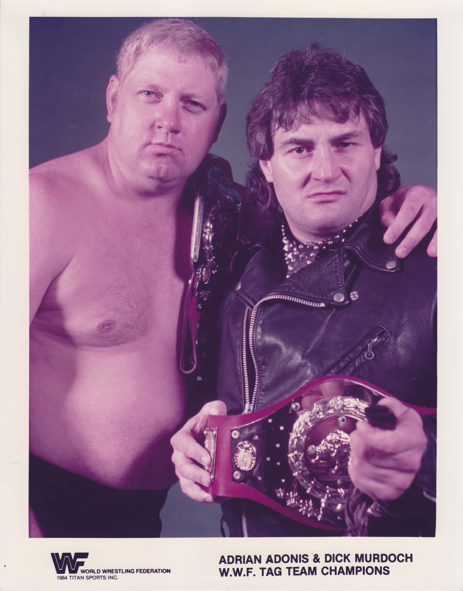 American Professional Wrestler Adrian Adonis With Dick Murdoch Photocard Wallpaper