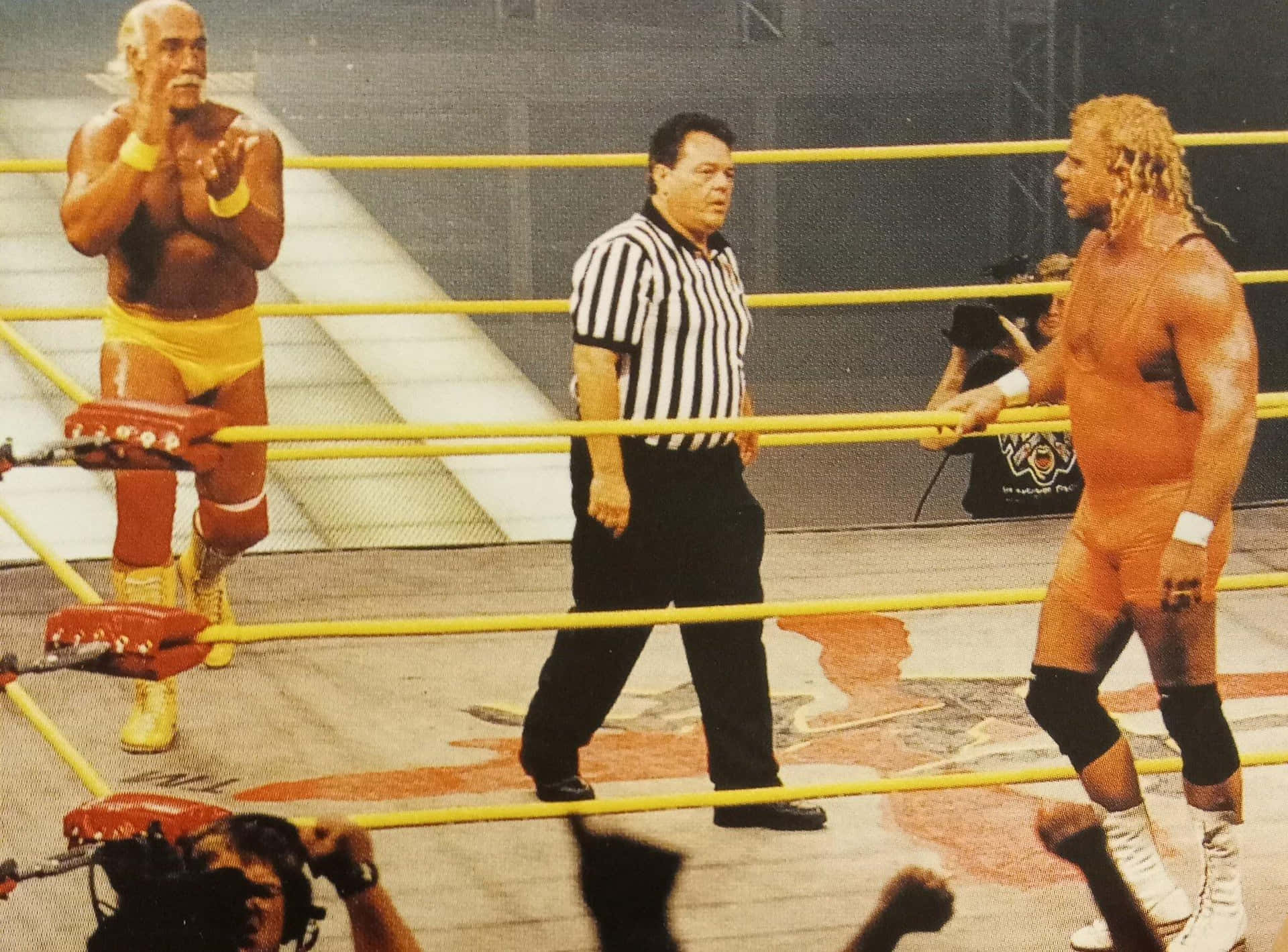 American Professional Wrestler Curt Hennig Against Hulk Hogan Wallpaper