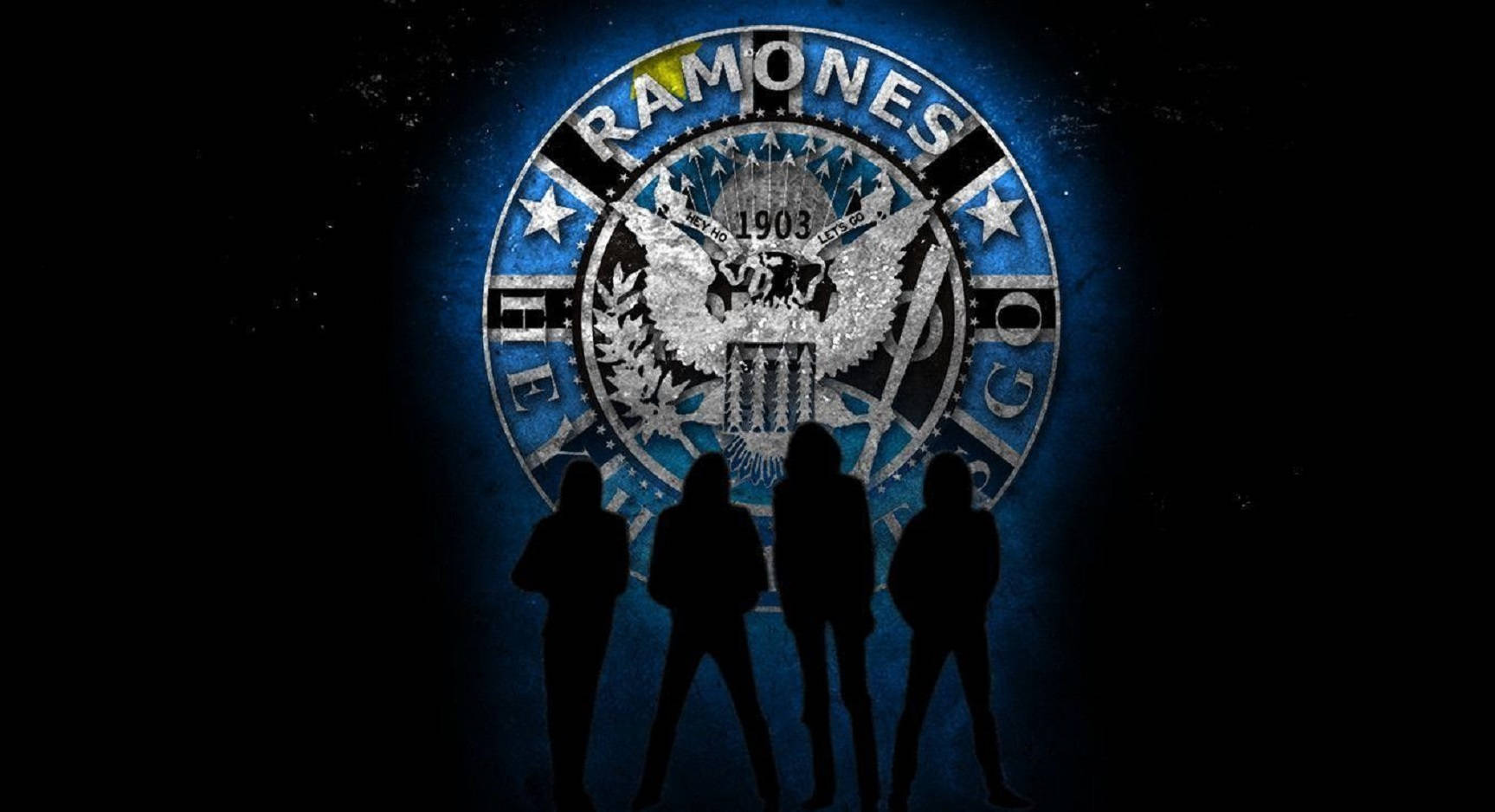 Bandade Rock Americana Ramones Con Ilustración De Un Perfil Con Sello De Águila Fondo de pantalla