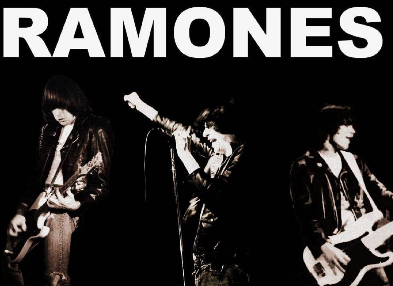 Gruppe af amerikanske Ramones med sort-hvid illustration Wallpaper