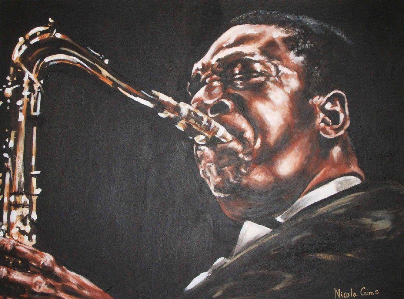 Amerikansksaxofonist John Coltrane Akrylmålning Konstverk. Wallpaper