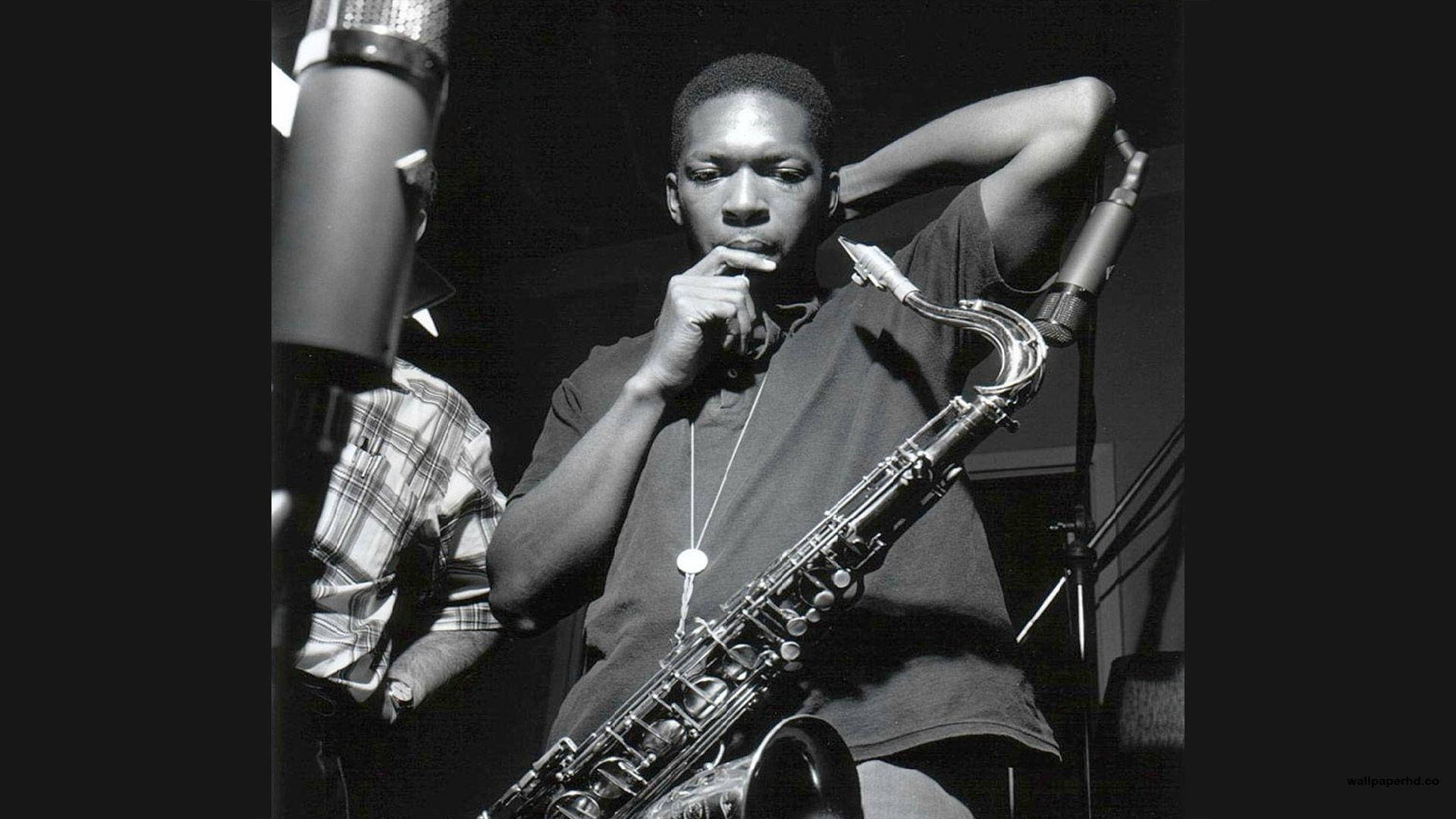 American Saxophonist John Coltrane In Recording Studio Wallpaper