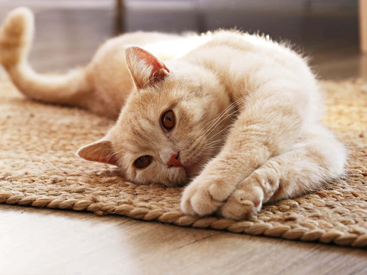 Beautiful American Shorthair cat relaxing on a cozy blanket Wallpaper