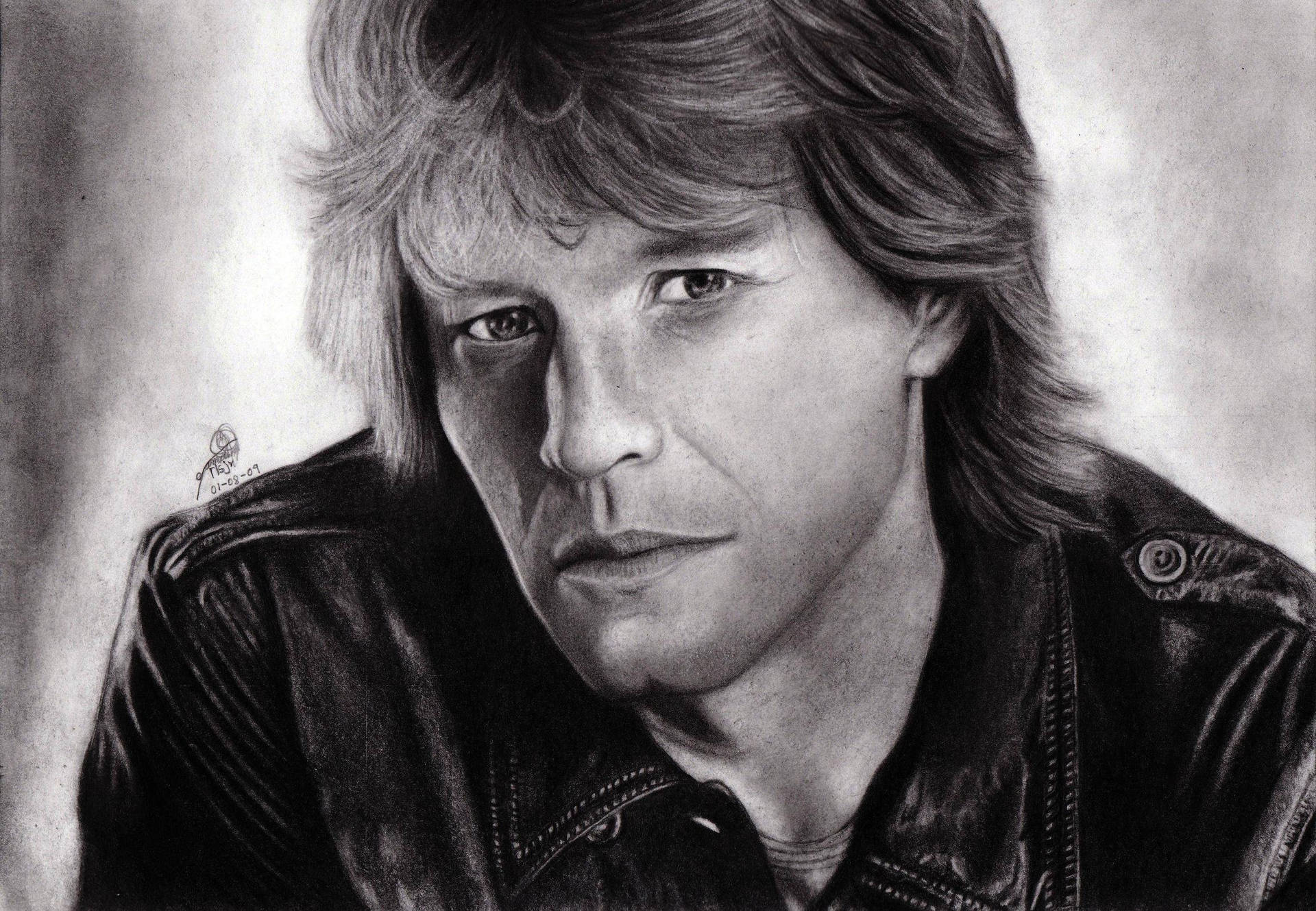 Ilustraciónde Carbón Del Cantante Estadounidense Jon Bon Jovi. Fondo de pantalla