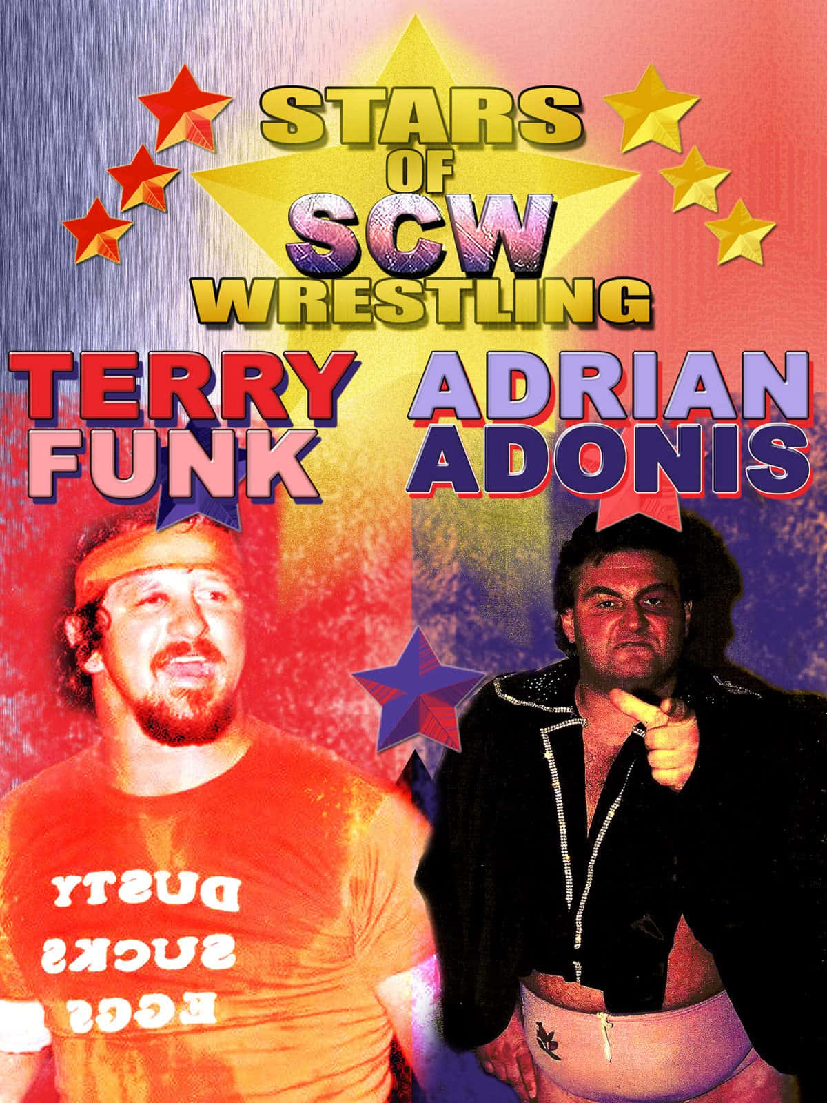 Amerikanskebrottaren Adrian Adonis Stjärnor I Scw Wrestling Poster. Wallpaper