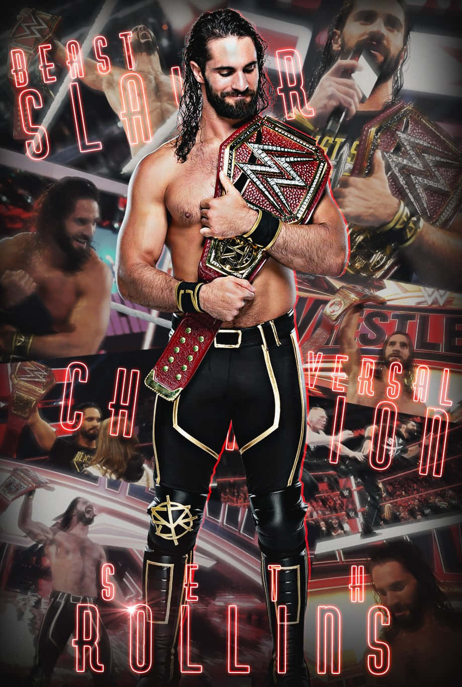 Collagefotografico Del Wrestler Americano Seth Rollins. Sfondo