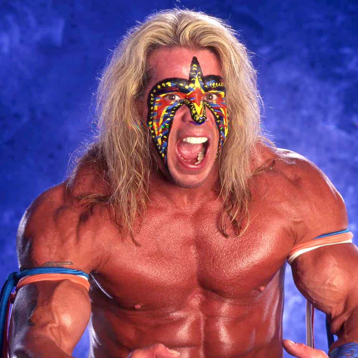 American Wwe Wrestler Ultimate Warrior Retro Medium Close Up Shot Wallpaper