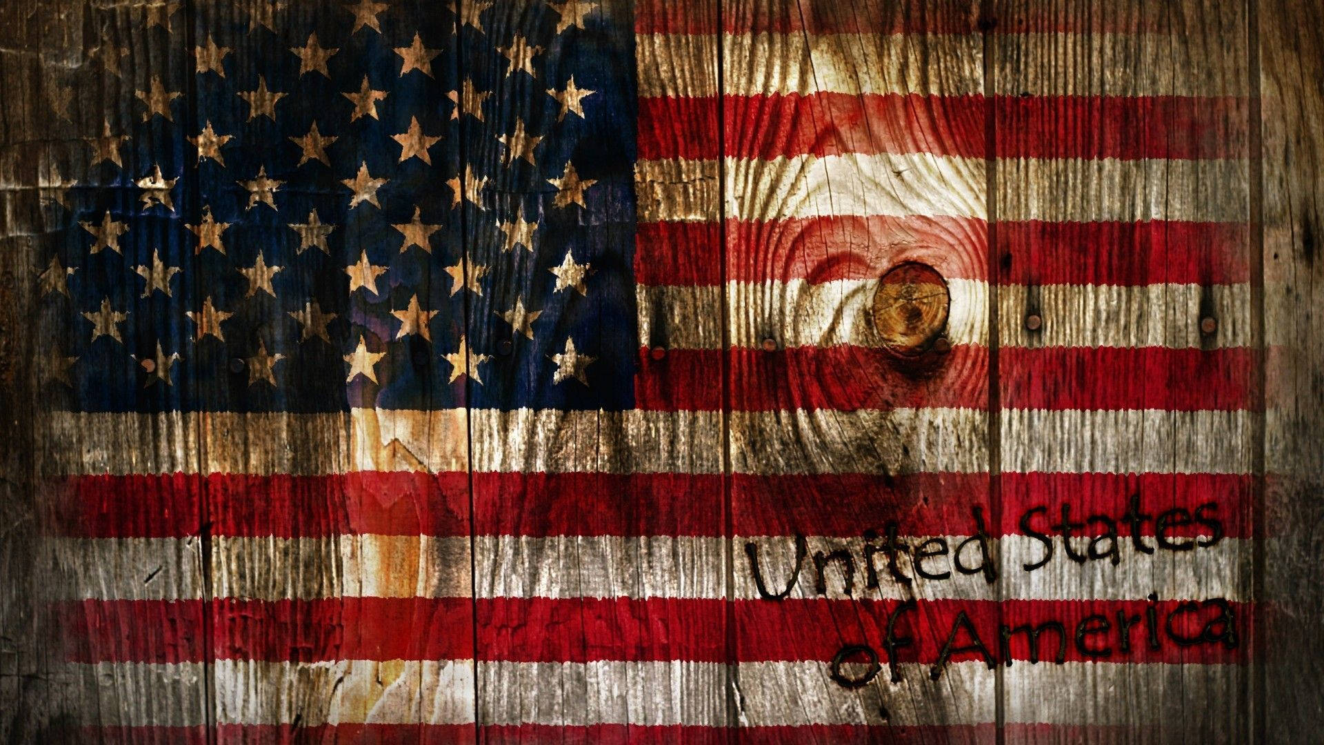 Amerikansk Flag På Trævæg Wallpaper